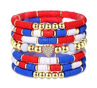 FAERLIIRY Preppy Beaded Bracelets Heishi Stretch Bracelet for Woman Girls Teens Evil Eye Polymer Clay Stackable Charm Y2K Summer Bracelets Surfer Beach Bracelets Preppy Jewelry, no gemstone