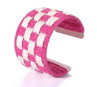 FAERLIIRY Raffia Earrings Bracelets for Women Handmade Woven Rattan Ball Stretch Bracelets Straw Wicker Raffia Hoop Earrings Boho Bohemia Earrings Bangle Summer Beach Jewelry (Raffia-Hot Pink)