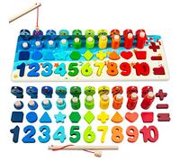 Faerly Montessori Toy Magnetic Fishing Game Wooden Puzzle Fish Educational Toy from 3 Years Wooden Toy Motor Skills Toy for Children Age 2 3 4 5 Years Puzzle Rainbow Fishing, XXL