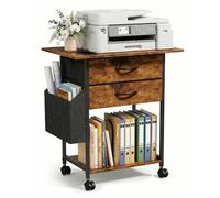 Faesun Printer Stand with Storage, 22'' Printer Cabinet with 2 Fabric Drawers, Rolling File Cabinet for Home Office, Printer Table with File Storage, Side Pocket & Dividers, Rustic Brown