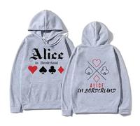 FAEWARE Men's Hoodie Ali-ce in Borderland Merch Pattern Pullover Sweatshirt Women's and Men's Fashion Casual Long-Sleeved Sports Jacket Plus Size Apparel-Grey||s