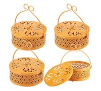 Faeymth 4 Pieces Mosquito Coil Holder Incense Coil Holder Round Retro Portable Metal Hanging Incense Burner with Handle Yellow