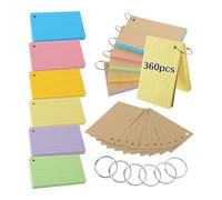 Faeymth 600 Piece Multicolor Index Cards Revision Cards with 6 Binder Rings Flash Cards Random Color Kraft Paper Lined Record Cards