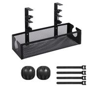 Faeymth Punch-Free Under-Desk Opening Storage Basket, Adjustable Metal Wire Grid Socket Organizer