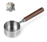 FAFAFLYER Food Scoop Measuring Cup - 1/4 Cup (4 Tablespoon | 2 Oz. | 60 mL),304 stainless steels,Black walnut long handle