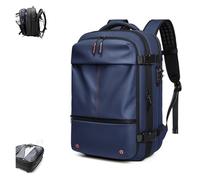 FAFAKO 60L Backpack With Pump, Water-Repellent Expandable Airback With Vacuum Compression, Anti-Theft, Vacuum Backpack For Men(Blue,Manual Press)