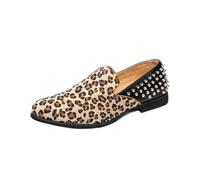 FAFBV Loafers Shoes for Men Slip On Studded Leopard Print Faux Leather | Rubber Sole,Low Top,Breathable,Stitch Detail,Casual Daily,Adults,Everyday Wear,Neat Finish