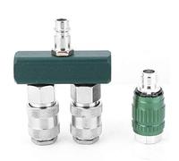 Fafeicy 1/4 Inch 2 Way Air Manifold Block, Quick Connect Pneumatic Hose Splitter with 2 Adjustable Valves, 360° Swivel Fitting for Air Compressor Tools