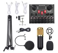 Fafeicy 16 Sound Effects Live Sound Card Set with BT Function BM800 Microphone for Recording (Black & Gold)