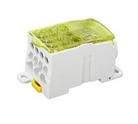 Fafeicy 250A 690V Single Pole Distribution Box, Terminal Block Junction Box with Brass Connector for DIN Rail Mount in Electrical Cabinets Home Main Switch Panel (Yellow)