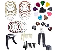 Fafeicy 34Pcs Guitar Accessory Kit, Transposition Clamp Guitar String Winder Cutter Pin Puller Picks Pins Strings Pick Holder Bridge Bone Nut Bone Saddle