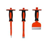Fafeicy 3PCS Heavy Duty Masonry Chisels with Hand Guard 12 Inch Point Flat and 8.5 Inch Brick Chisel Set for Demolishing Carving Concrete Work By Contractors and DIY Users