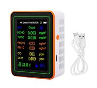 Fafeicy Air Quality Detector with Color Display, 7-in-1 Indoor Air Monitor for CO2 TVOC HCHO PM2.5 PM10 Temperature Humidity, Portable Tester for Home Office and Greenhouse (White Orange)