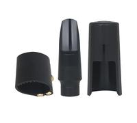 Fafeicy Alto Sax Mouthpiece Set with Plastic Cap Leather Ligature and Gold Screws for Easy Play and Clear Tones (Black)