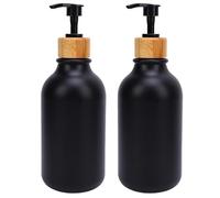 Fafeicy Black Reusable Dispensers 500ml with Wooden Pump for Kitchen Bathroom Storage Travel
