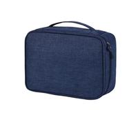 Fafeicy Cationic Nylon Travel Cable Organizer Bag with Elastic Rope Fixed Separated Space for Charger Hard Drive Earphone Power Bank Phone (Dark Blue)