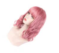 Fafeicy Curly Wig, Adjustable Synthetic Short False Curly Wig Stylish Breathable for Christmas (Light Pink)