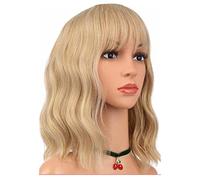 Fafeicy Curly Wig, Adjustable Synthetic Short False Curly Wig Stylish Breathable for Christmas (Light Gold)