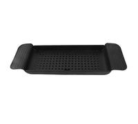 Fafeicy Expandable Bathtub Tray with Draining Design, Non-Slip Bath Caddy for Bathroom Storage Organizer, Plastic Tub Tray for Towels Shower Gel Glasses Black