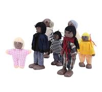Fafeicy Family Doll Figures Pine Miniature People Toy Set Ornament Educational Dollhouse Accessory for Kids (7 black puppets)