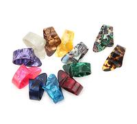 Fafeicy Guitar Thumb Picks, Celluloid Finger Picks 12 Pack with Storage Box, Random Color, for Acoustic Guitar Banjo Mandolin Ukulele Players, Grip Style for Practice