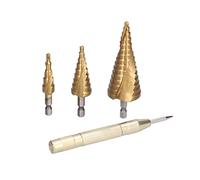 Fafeicy High Speed Steel Step Drill Bits Set of 4 HSS Step Drill Bits with Center Punch for Stainless Steel Carbon Iron Aluminum Plastic