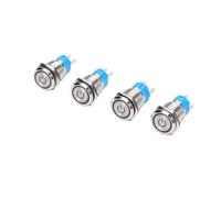 Fafeicy Latching Push Button Switch, 16mm with Blue LED | 304 Stainless Steel Shell, Dust-tight and Immersion-proof, for Marine or Industrial Panels, Includes Wiring Socket