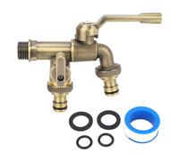 Fafeicy Outdoor Double Taps Water Faucet Kit Brass Frost Proof Wall Mounted Antique Brass Water Tap Splitter with 2 25mm Outlets Garden Laundry Room Balcony