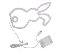 Fafeicy Rabbit Neon Sign Art Wall Light LED Bunny Neon Light Battery Powered 14x28 Cm for Bedroom Party Decor (White Pink)