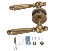 Fafeicy Retro Door Handle Lock, Antique Golden Design with Copper, Silent Bronze Metal Lock for Bedroom Office Indoor Space Replacement Parts