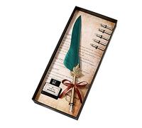 Fafeicy Retro Quill Pen and Ink Set Dip Pen with Replacement Nibs 5 Pcs Calligraphy Writing Vintage Signature for Birthday (Blackish Green)