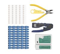 Fafeicy RJ45 Crimper Pass Through Connectors Kit Wire Stripper Network Cable Tester Tools with 50PCS CAT6 Connectors 1 Wire Cutter for CAT5 CAT5e CAT6 Cable