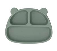 Fafeicy Toddler Soft Silicone Plate Cute Cartoon Bear Shaped Baby Suction Plate for Snacks Fruit (Olive Green)