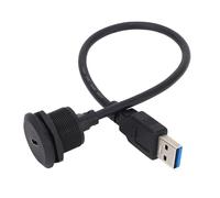 Fafeicy Type C to USB Female to Male Flush Mount Cable, 30cm Threaded Panel Mount Connector with Dust Cover for 5Gbps Data Transfer and 15W Charging in Vehicles Boats