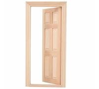 Fafeims 1:12 Scale Dollhouse Door, Solid Birch Wood Unpainted Miniature Door with Authentic Wood Grain Texture and 1.7cm Deep Frame, for Dollhouse Renovations and Interior Decor