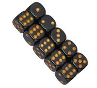 Fafeims 20PCS Black Dice Set, 6 Sided Plastic Dice with Gold Dots for Board Games Math Teaching, Table Games and Educational Activities (Straight Angle)