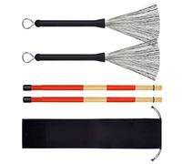 Fafeims Drumstick Brushes Set, Flexible Adjustment Stainless Steel Drum Wire Brushes with Retractable Design and Hanging Rings, for Youth Rock Bands and Drummers