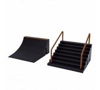 Fafeims Fingerboard Skate Kit, 2 Piece Set with Plastic Ramps for Skill Training, Portable Black Fingerboard Obstacles for Beginners and Advanced Enthusiasts