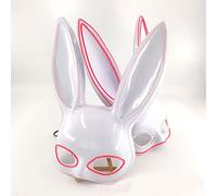 Fafeims Glowing Bunny Mask, Half Face Rabbit Mask with 4 Lighting Modes and Cold Light, for Halloween Party Dance Show (White)