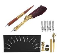 Fafeims Quill Dip Kit Exquisite Writing Craft Collection for Elders and Teachers Rose/Stainless Steel/Wood 9.4 X 5.3 X 1.5in (SP248006R wine red)