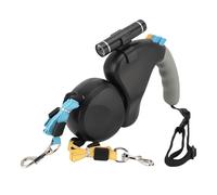 Fafeims Retractable Dual Dog Leash for 2 Dogs, Length Double Leash with 360° Rotation and LED Light for Night Walking, Small to Medium, Generous Retractable, (Black)