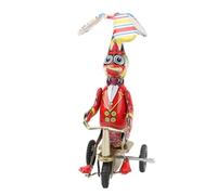 Fafeims Vintage Tinplate Duck on Tricycle Toy | Handmade Clockwork Wind-Up Duck Ornament | Retro Mechanical Tin Toy for Adult Collections & Decorative Home Accents