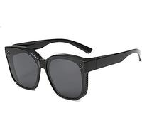 FAFOUR Snapshades Fit over Glasses, Sunglasses That Fit over Regular Glasses, Polarized Unisex Wrap-Around Sunglasses Square Sunnies (Black)
