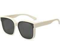 FAFOUR Snapshades Fit over Glasses, Sunglasses That Fit over Regular Glasses, Polarized Unisex Wrap-Around Sunglasses Square Sunnies (Beige)