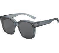 FAFOUR Snapshades Fit over Glasses, Sunglasses That Fit over Regular Glasses, Polarized Unisex Wrap-Around Sunglasses Square Sunnies (Gray)