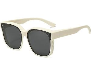 FAFOUR Snapshades Fit over Glasses, Sunglasses That Fit over Regular Glasses, Polarized Unisex Wrap-Around Sunglasses Square Sunnies (Beige)
