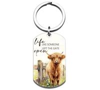 FAFQBING Highland Cow Gifts for Women Highland Cow Birthday Decorations Unique Cows Keychain Decor for Friends Inspirational Cows Stuff for Best Friend-Live Like Someone Left The Gate Open
