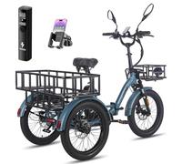 Fafrees 2025 F20 MATE Electric Trike for Adults UK, 48V 21Ah Removable Battery 65-115KM Range | 20x3.0 Fat Tyres Electric Tricycle, Foldable Cargo Ebike Dual Suspension (BLUE+3 BASKETS)