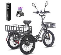 Fafrees 2025 F20 MATE Electric Trike for Adults UK, 48V 21Ah Removable Battery 65-115KM Range | 20x3.0 Fat Tyres Electric Tricycle, Foldable Cargo Ebike Dual Suspension (BLAKC+3 BASKETS)