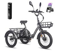 Fafrees 2025 F20 MATE Electric Trike for Adults UK, 48V 21Ah Removable Battery 65-115KM Range | 20x3.0 Fat Tyres Electric Tricycle, Foldable Cargo Ebike Dual Suspension (BLAKC+2 BASKETS)